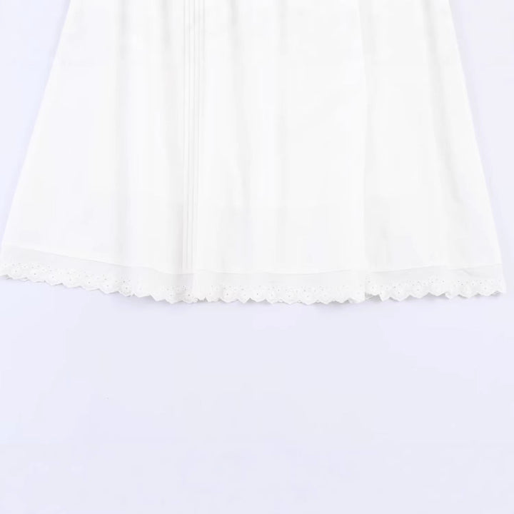Women's midi skirt with elastic waistband, pleated details and embroidered lace trim Mune Fashion