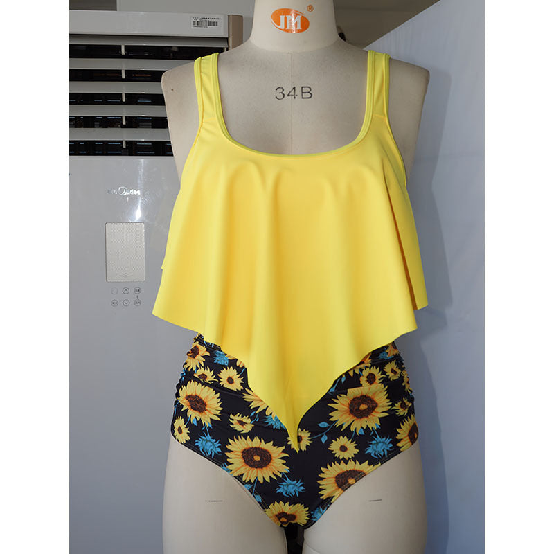 Women One-Piece Swimsuit with Flowing Top and Elaborate Floral Design Mune Fashion