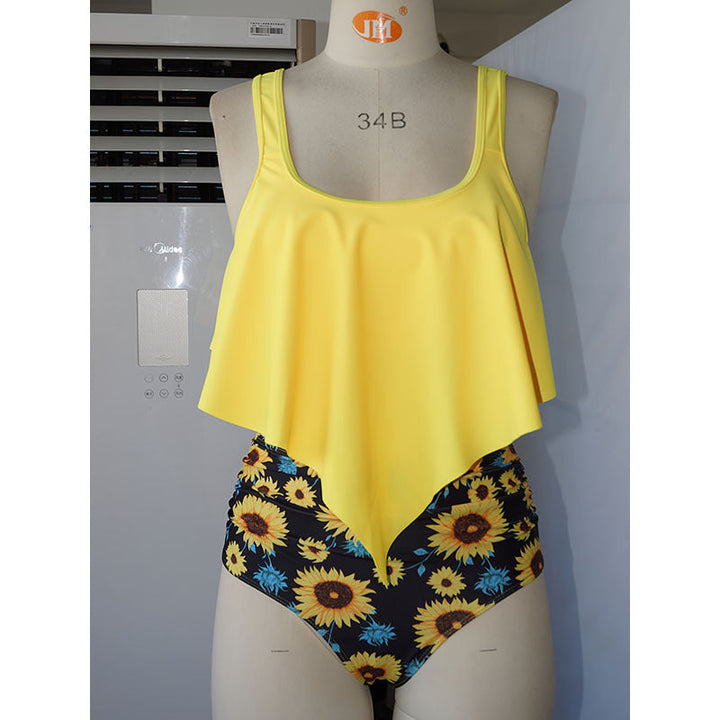 Women One-Piece Swimsuit with Flowing Top and Elaborate Floral Design Mune Fashion