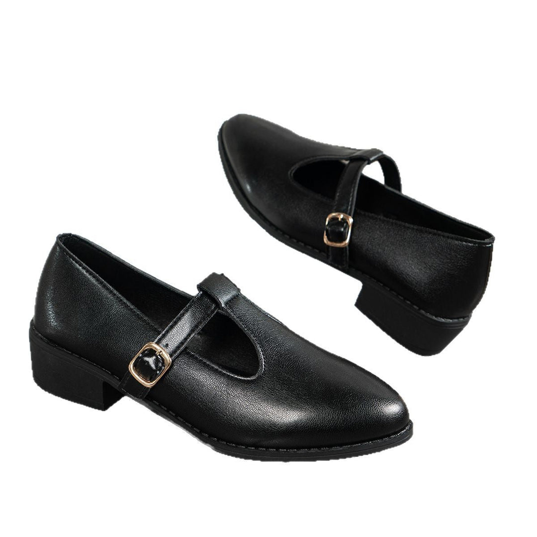 Damen Lack-Mary-Jane-Ballerinas mit spitzer Kappe, verstellbarem Riemen und kleinem Blockabsatz Mune Fashion
