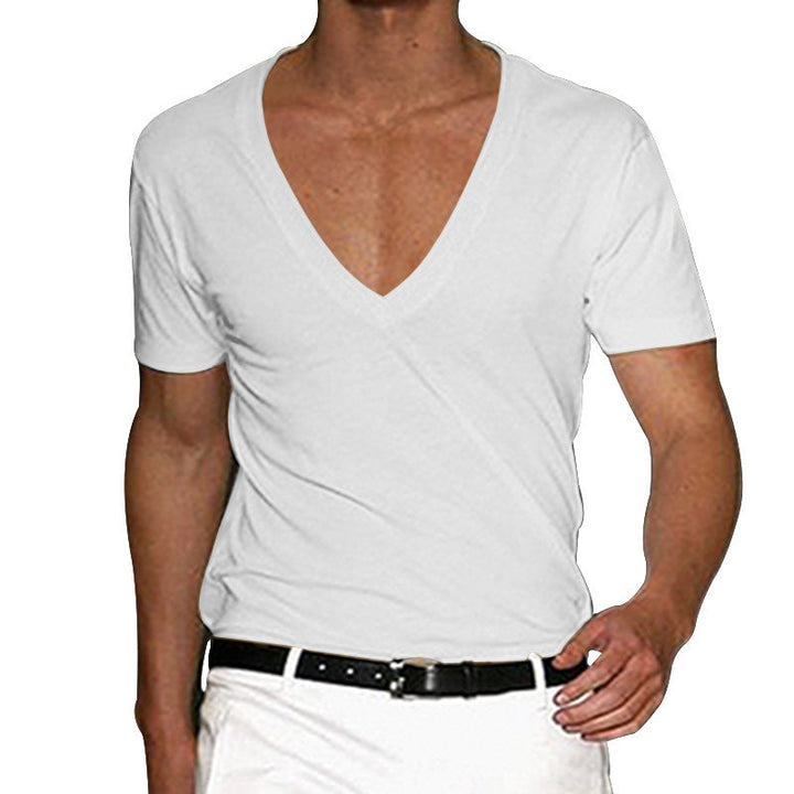 Men's tailored short-sleeve shirt with deep V-neck made of soft cotton-modal blend Mune Fashion