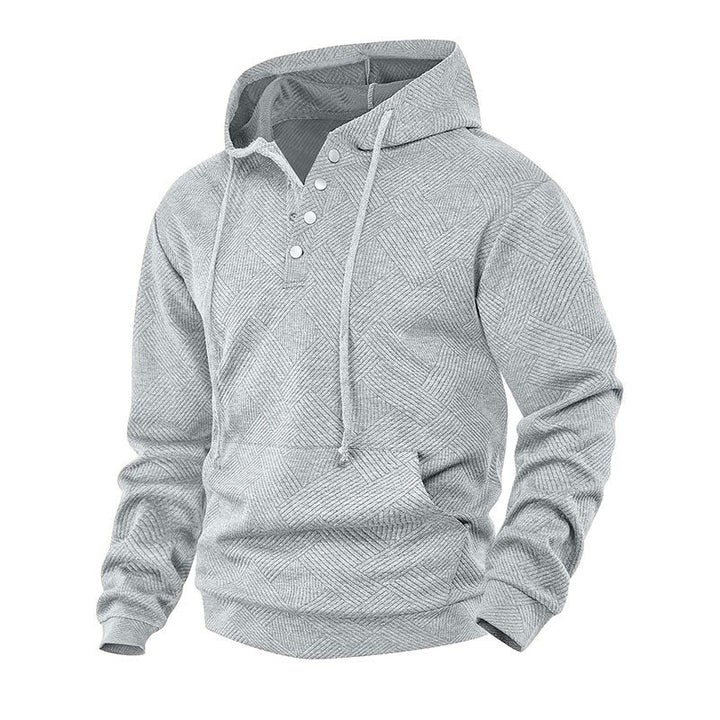Men's hoodie with Henley button placket, textured knit & kangaroo pocket Mune Fashion