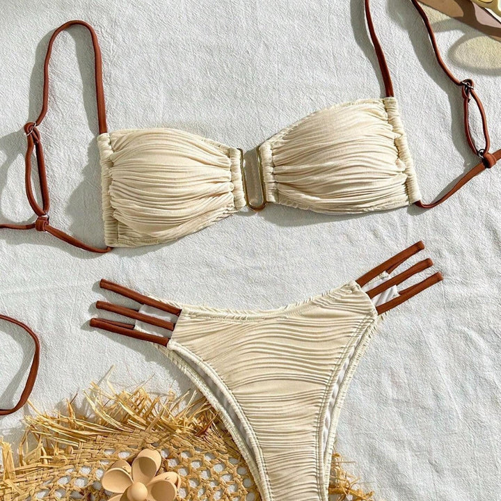 Women's triangle bikini with elegant gathering design and trendy strap details Mune Fashion