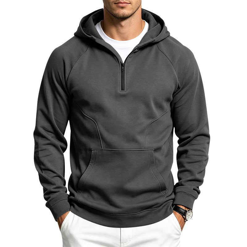 Men's Hoodie with Half Zipper, Sporty Slim Fit and Kangaroo Pocket Mune Fashion