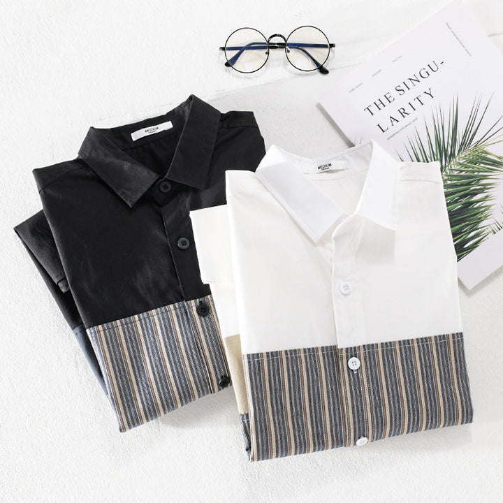 Men's Lightweight Cotton Long Sleeve Shirt with Striped Contrast Panels Mune Fashion