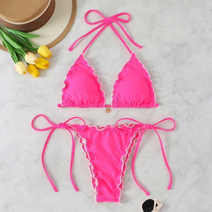 Women Triangle Bikini Set with playful ruffle detail Mune Fashion