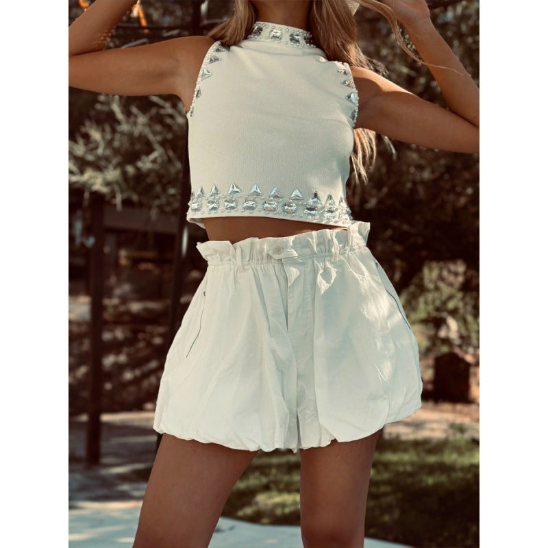Women's Fashionable Shorts with Elastic Waist and Decorative Ruffled Hem