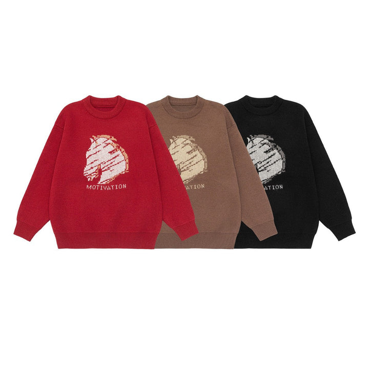 Damen Oversize-Strickpullover mit Intarsienmotiv und Rundhalsausschnitt Mune Fashion