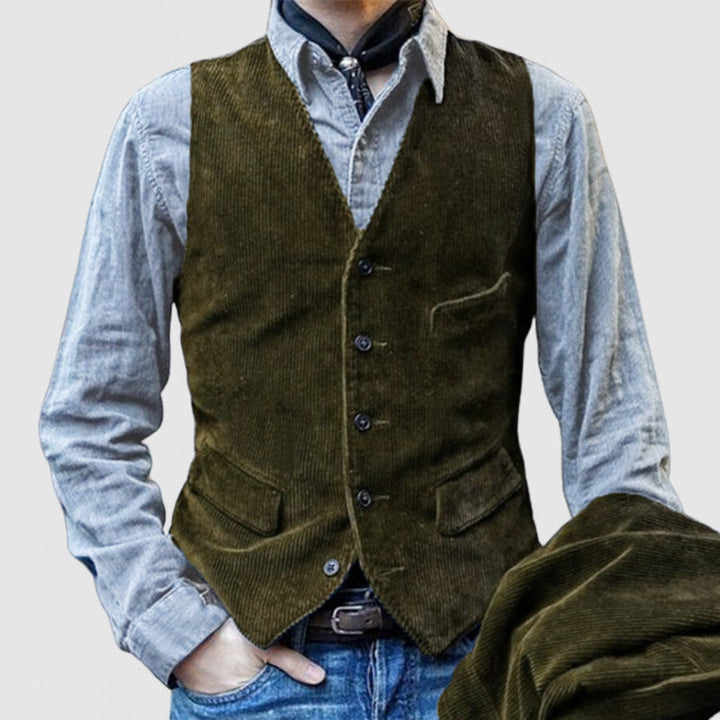 Men's cord waistcoat in rustic look with practical pockets Mune Fashion