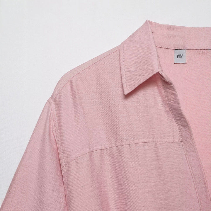 Women's Boxy Cropped Blouse with Shirt Collar, Shortened Hem and Roll-Up Sleeves Mune Fashion