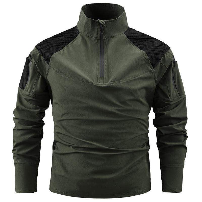 Men's tactical combat field shirt with half zipper, breathable mesh shoulders, and multifunctional arm pockets Mune Fashion