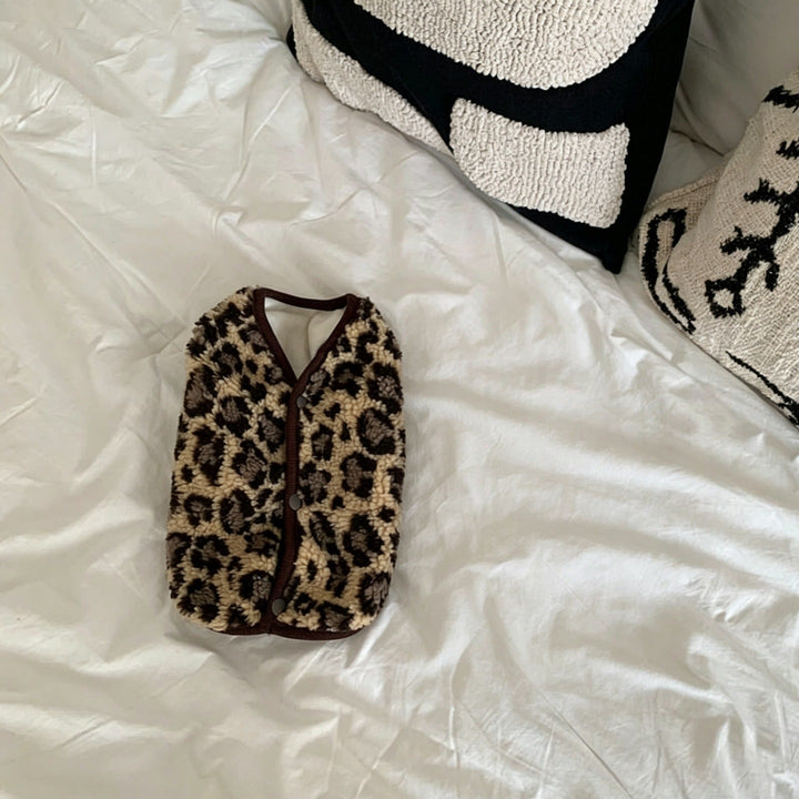 Sherpa Fleece Leopard Print Snap-Front Cozy Vest