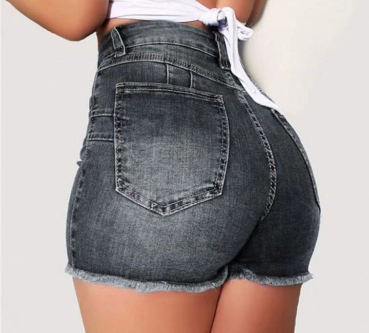 Women's High-Waisted Denim Shorts with Frayed Hem