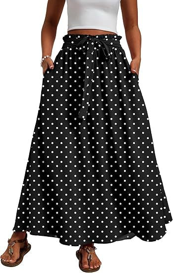 Women's maxi skirt with paperbag waist, tie belt and side pockets Mune Fashion