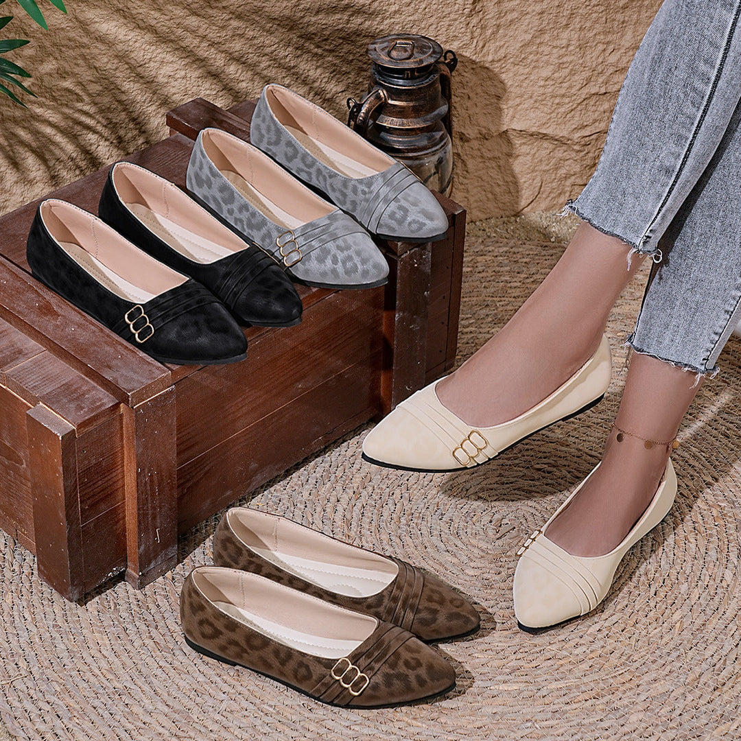 Elegant Women's Ballet Flats with Animal Print and Decorative Accents