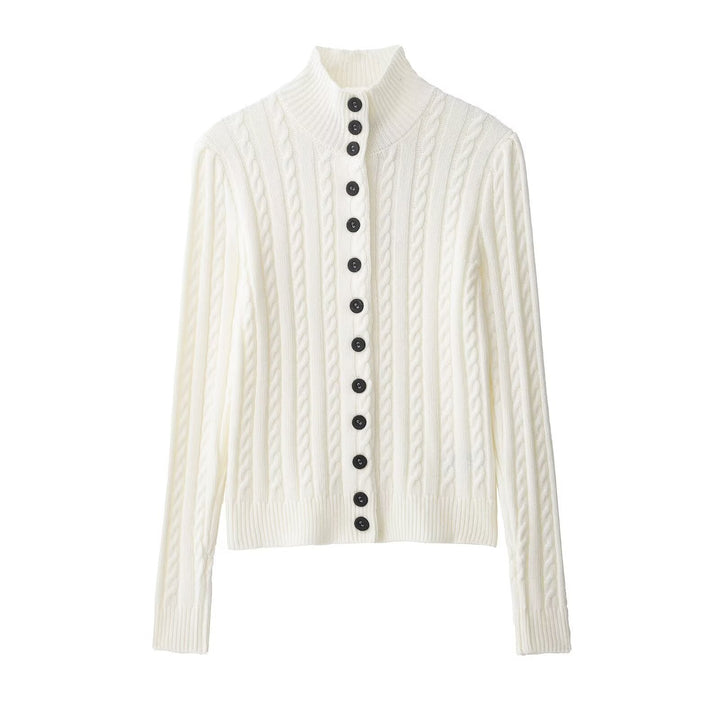Women’s fine knit cardigan with crocheted Peter Pan collar Mune Fashion