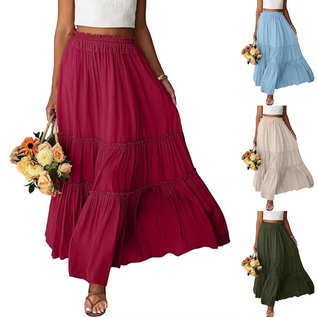 Women's Long Ruffle Tiered Skirt with Elastic Ruffle Waistband Mune Fashion