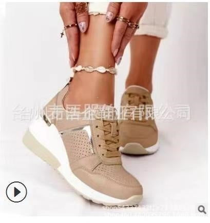 Women's Comfort Wedge Sneakers with perforated upper material and decorative zipper Mune Fashion