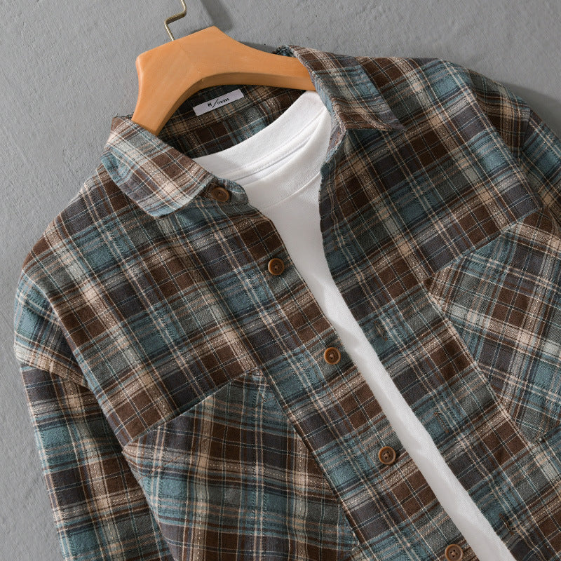 Men's check flannel overshirt made of brushed cotton flannel with patch chest pockets Mune Fashion