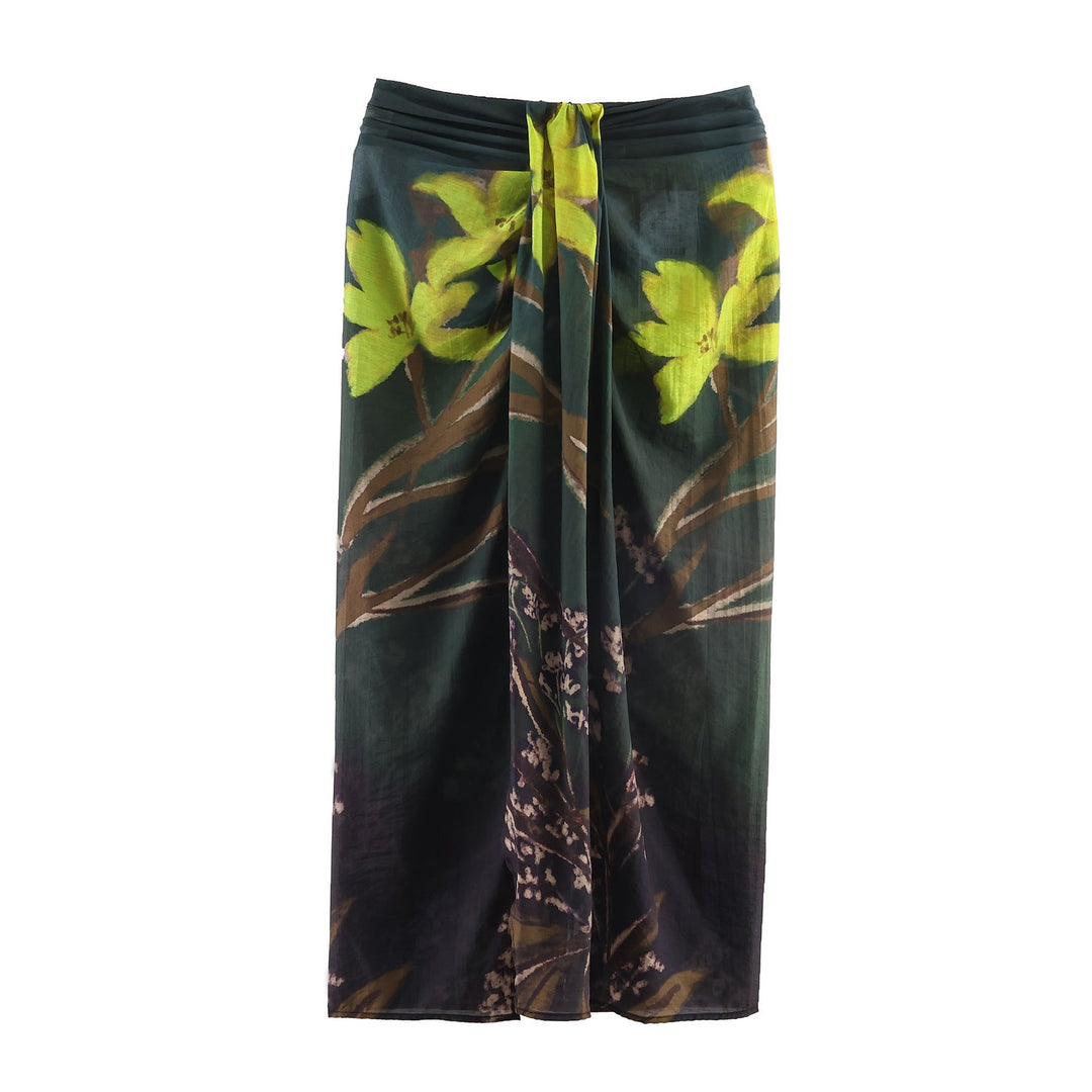 Women's flowing maxi skirt with draping at the waistband and floral watercolor print Mune Fashion