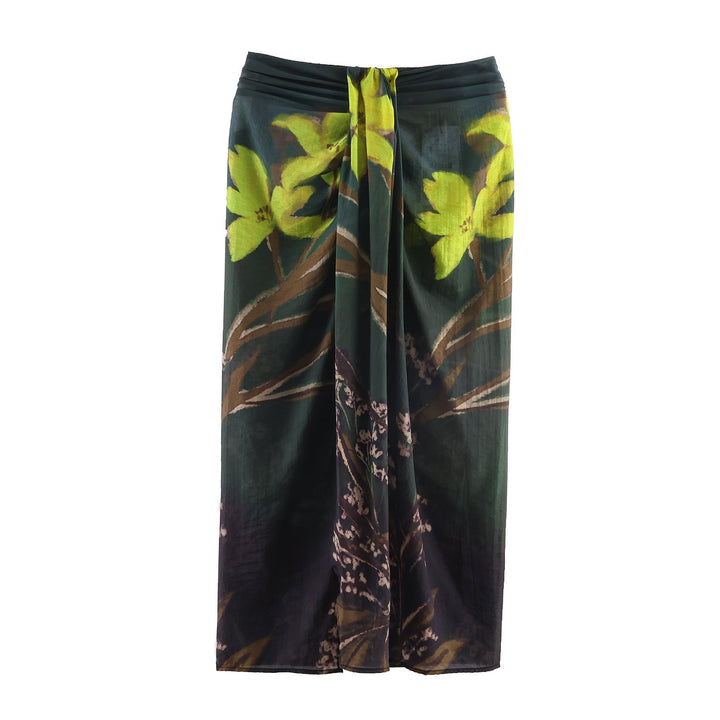 Women's flowing maxi skirt with draping at the waistband and floral watercolor print Mune Fashion