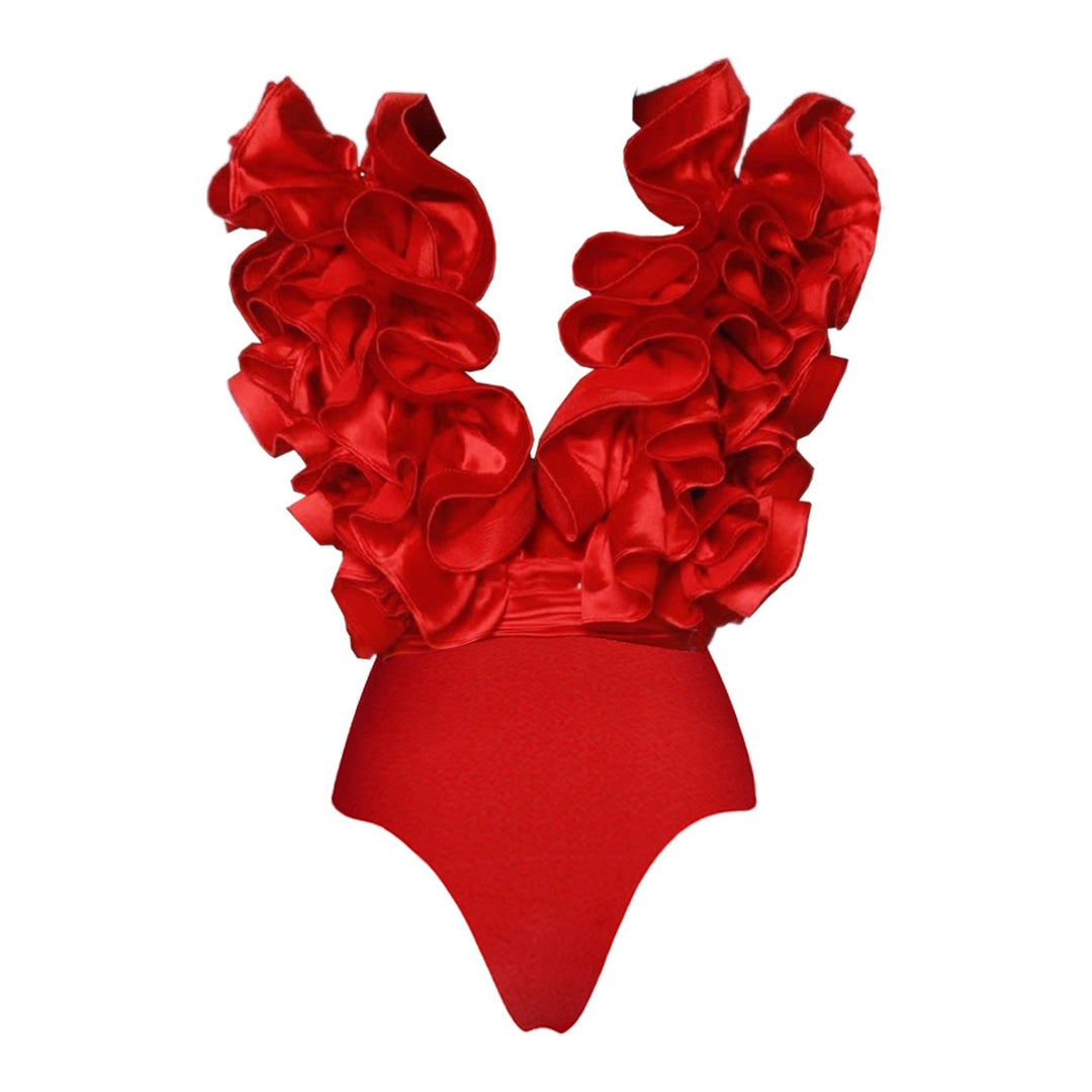 Women Elegant Swimsuit with Ruffles and Wide Pants Design Mune Fashion