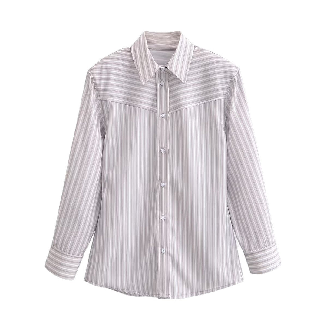 Women Striped Shirt Blouse with Western Yoke and Straight Cut Mune Fashion