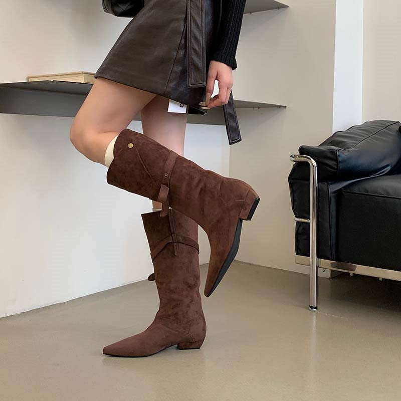 Women's Fashion Ankle Boots made of Suede with Wrap Design Mune Fashion