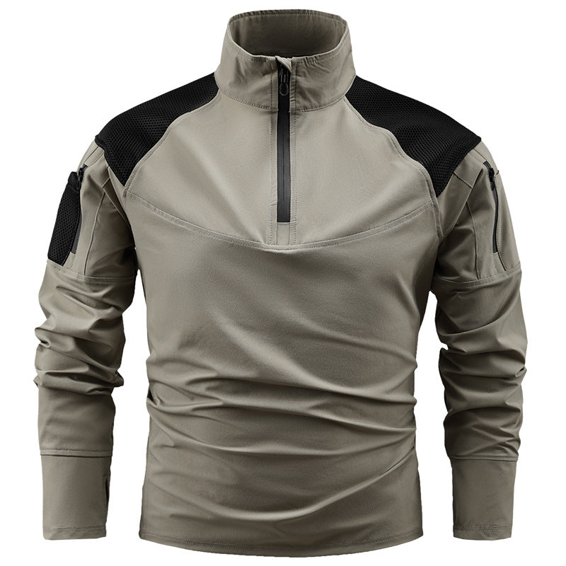Men's tactical combat field shirt with half zipper, breathable mesh shoulders, and multifunctional arm pockets Mune Fashion