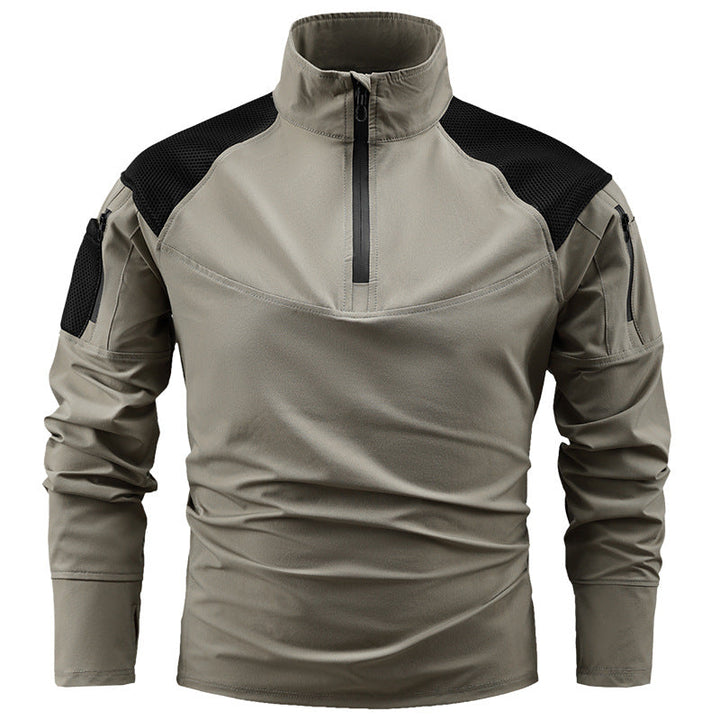 Men's tactical combat field shirt with half zipper, breathable mesh shoulders, and multifunctional arm pockets Mune Fashion