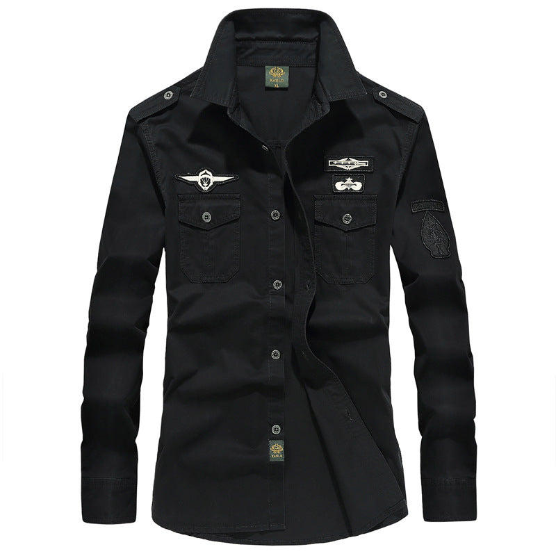Men's military long-sleeve shirt with embroidered badges and chest pockets Mune Fashion