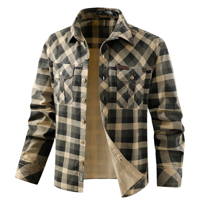 Men's Checkered Long Sleeve Shirt with Pockets Mune Fashion