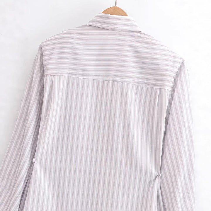 Women Striped Shirt Blouse with Western Yoke and Straight Cut Mune Fashion