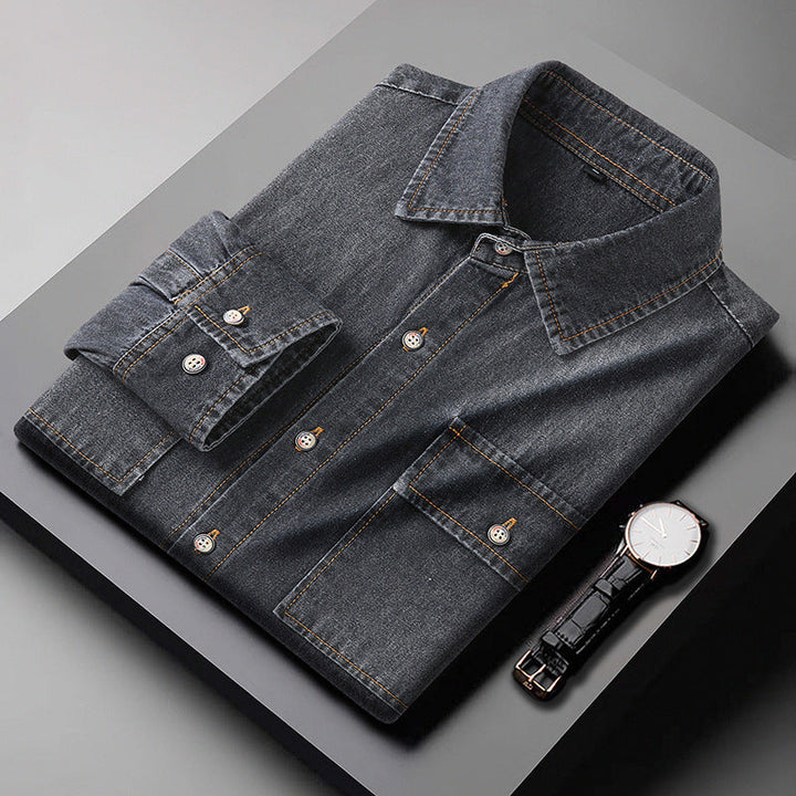 Men's denim shirt with chest flap pockets and Kent collar Mune Fashion