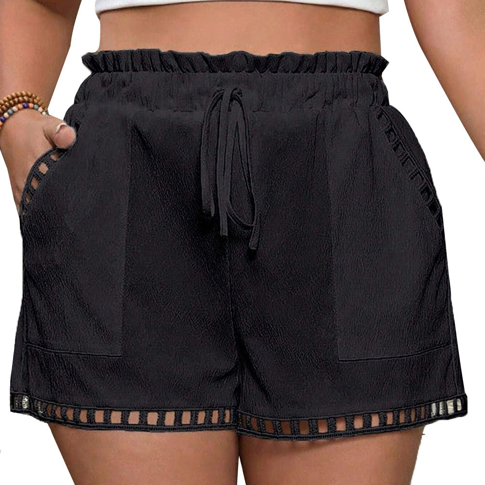 Women's Casual Shorts with Elastic Waist and Mesh Detail