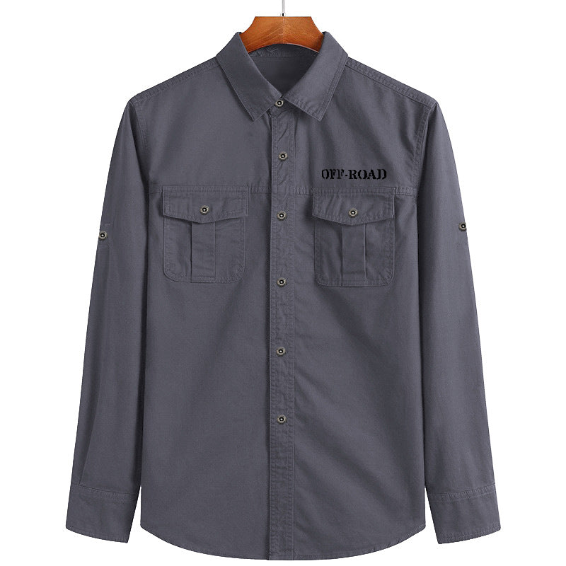 Men's classic safari field shirt with ventilation eyelets, sleeve elevator, and double flap chest pockets.