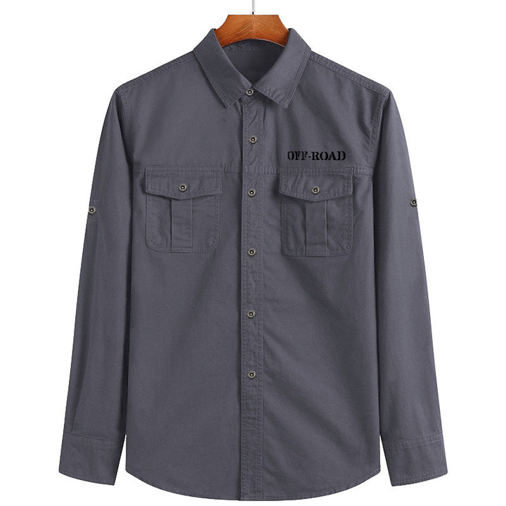 Men's classic safari field shirt with ventilation eyelets, sleeve elevator, and double flap chest pockets.