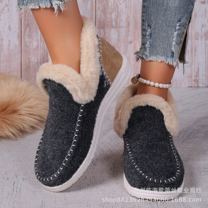 Ladies Padded Short Boot Slippers with Faux Fur Collar and Non-Slip Rubber Sole Mune Fashion