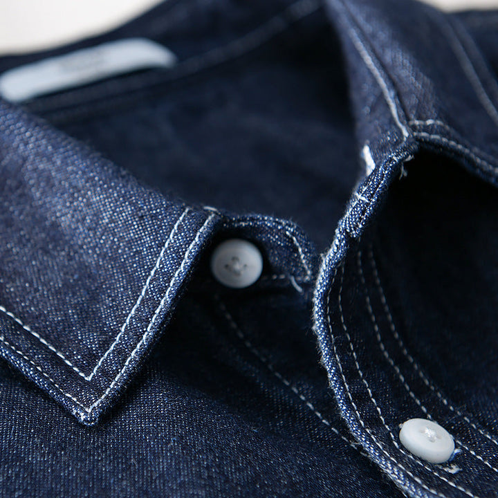 Men's jeans overshirt in worker style with double chest pockets and contrasting decorative seams Mune Fashion