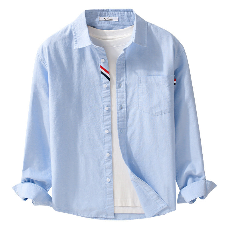Men's Casual Cotton Overshirt with Chest Pocket and Subtle Tricolor Detail Mune Fashion