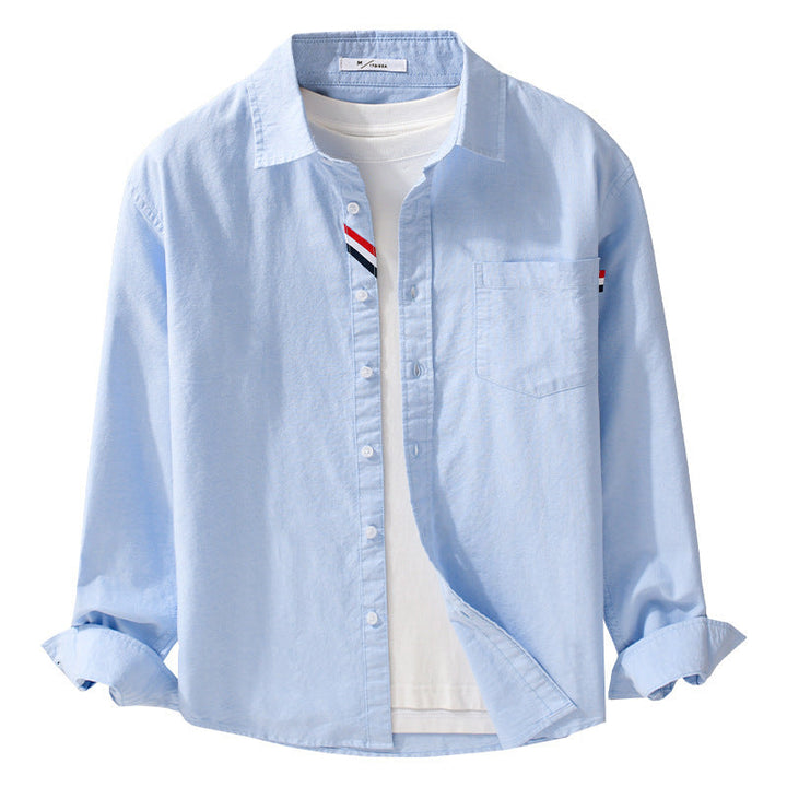 Men's Casual Cotton Overshirt with Chest Pocket and Subtle Tricolor Detail Mune Fashion