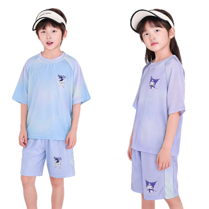 Children's Breathable Sport Set with Short-Sleeved Shirt and Elastic Waist Shorts