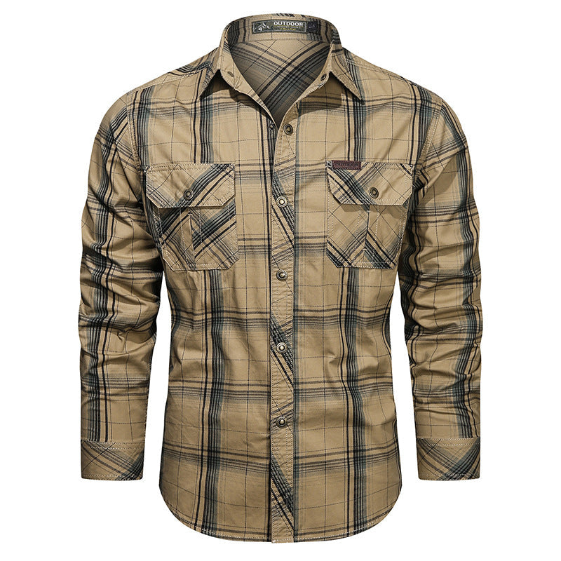 Men's checkered flannel outdoor shirt with reinforced flap chest pockets and ergonomic back detail Mune Fashion