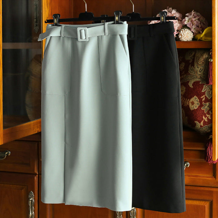 Women Elegant High-Waist Pencil Skirt with Belt Mune Fashion