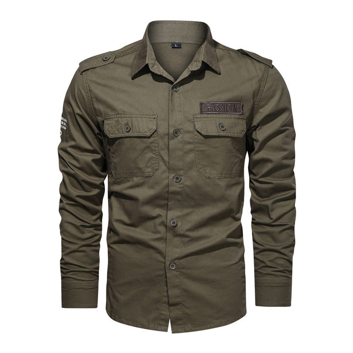 Men's military long-sleeve shirt with embroidered badges and chest pockets Mune Fashion