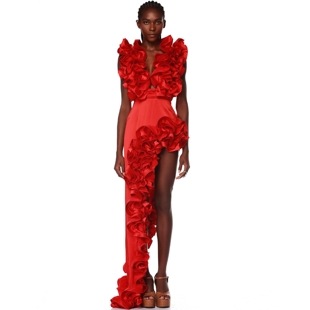 Women Elegant Swimsuit with Ruffles and Wide Pants Design Mune Fashion