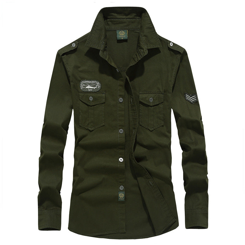 Men's military long-sleeve shirt with embroidered badges and chest pockets Mune Fashion