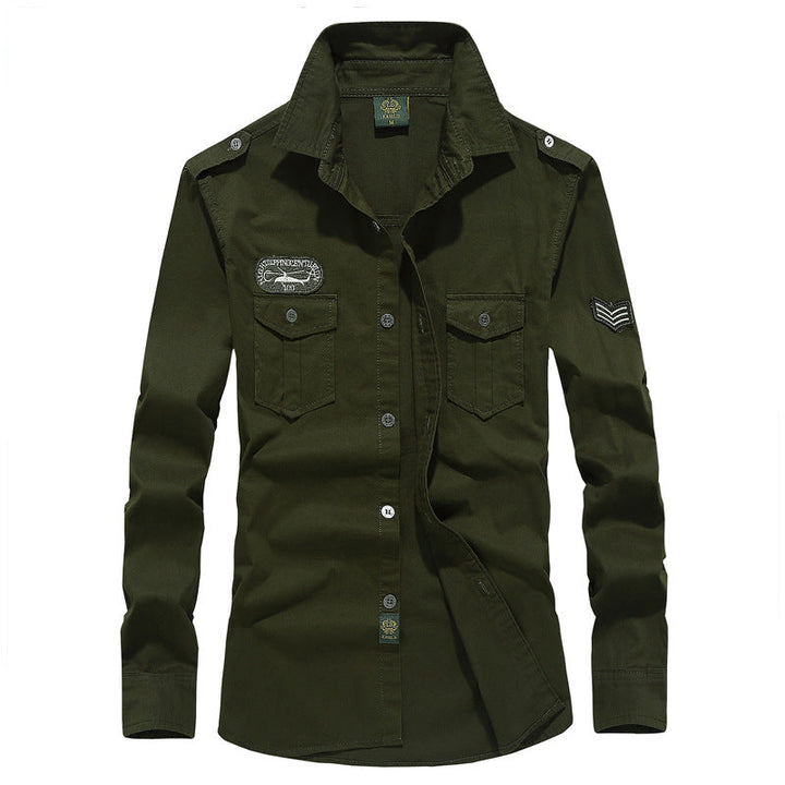Men's military long-sleeve shirt with embroidered badges and chest pockets Mune Fashion