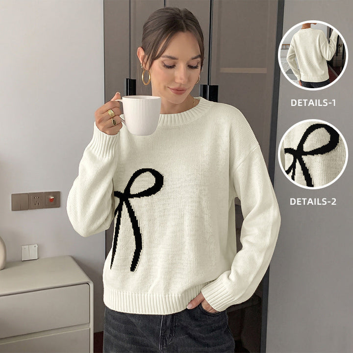 Women's Fashionable Sweater with Bow Motif Mune Fashion