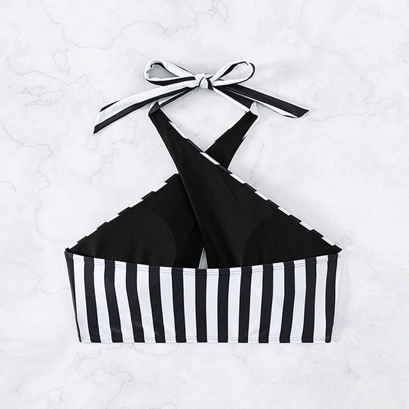 Ladies' sport bikini top with graceful knot and striped design Mune Fashion